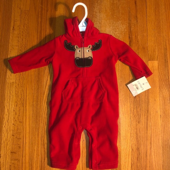 Carter's Other - Red sweater moose jumpsuit NWT